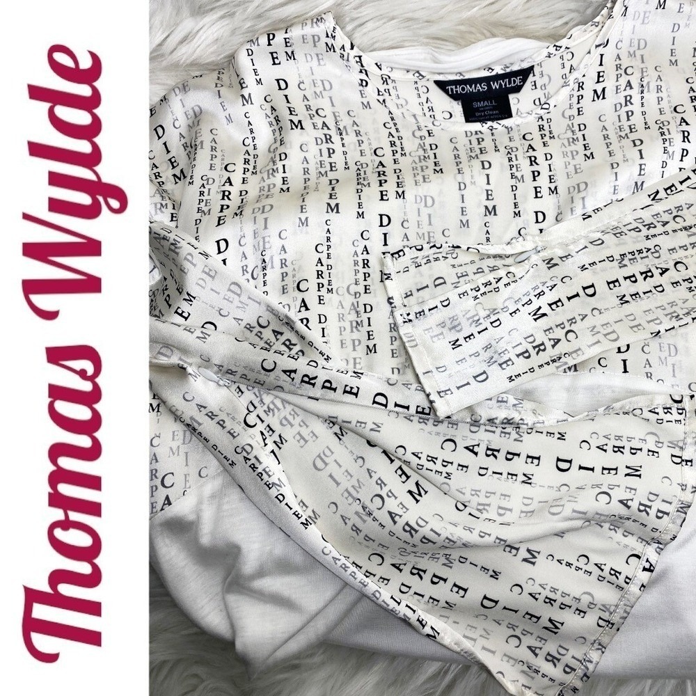 THOMAS WYLDE Y2K Sheer Silk Lyocell Text Print Dress Avant Garde Editorial Small - Picture 10 of 16